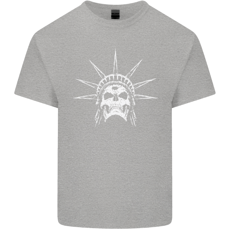 Statue of Liberty Skull USA Gothic Biker Kids T-Shirt Childrens Sports Grey