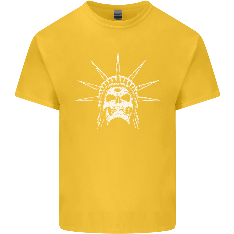 Statue of Liberty Skull USA Gothic Biker Kids T-Shirt Childrens Yellow
