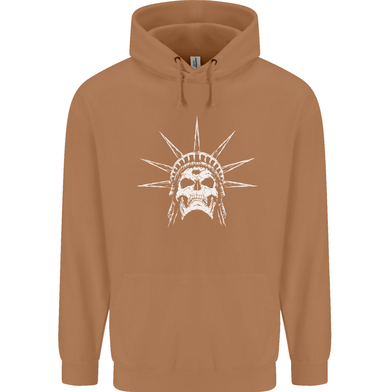 Statue of Liberty Skull USA Gothic Biker Mens 80% Cotton Hoodie Caramel Latte