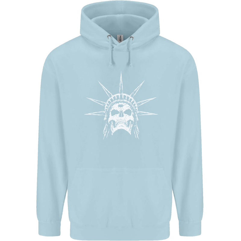 Statue of Liberty Skull USA Gothic Biker Mens 80% Cotton Hoodie Light Blue