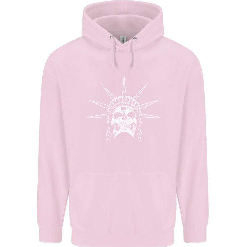 Statue of Liberty Skull USA Gothic Biker Mens 80% Cotton Hoodie Light Pink