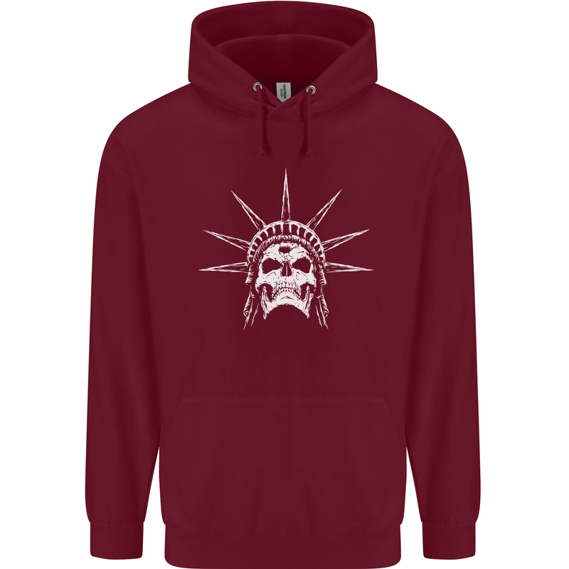Statue of Liberty Skull USA Gothic Biker Mens 80% Cotton Hoodie Maroon