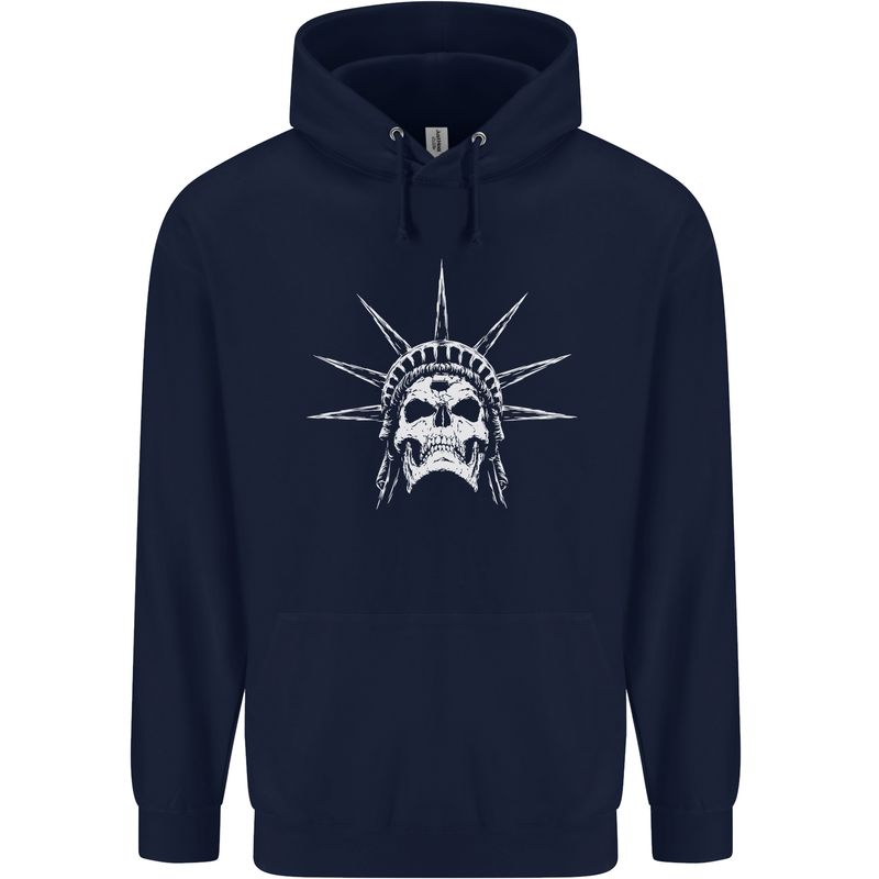 Statue of Liberty Skull USA Gothic Biker Mens 80% Cotton Hoodie Navy Blue