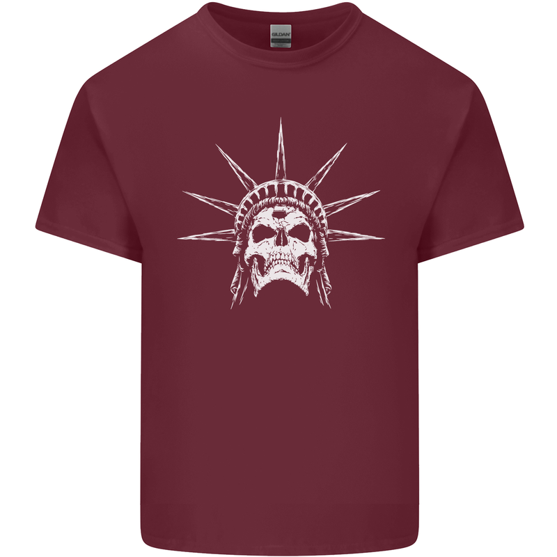 Statue of Liberty Skull USA Gothic Biker Mens Cotton T-Shirt Tee Top Maroon