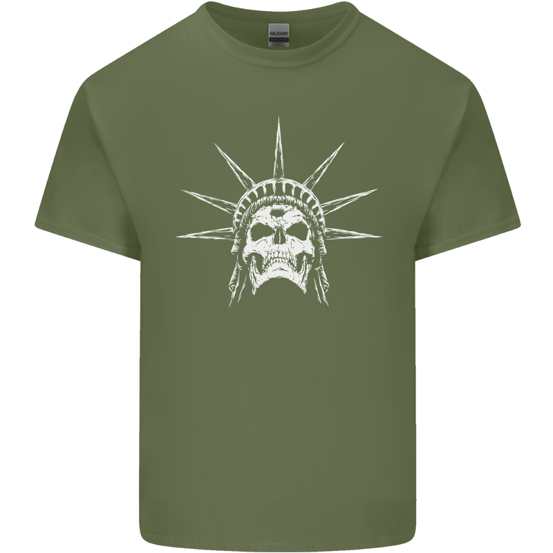 Statue of Liberty Skull USA Gothic Biker Mens Cotton T-Shirt Tee Top Military Green