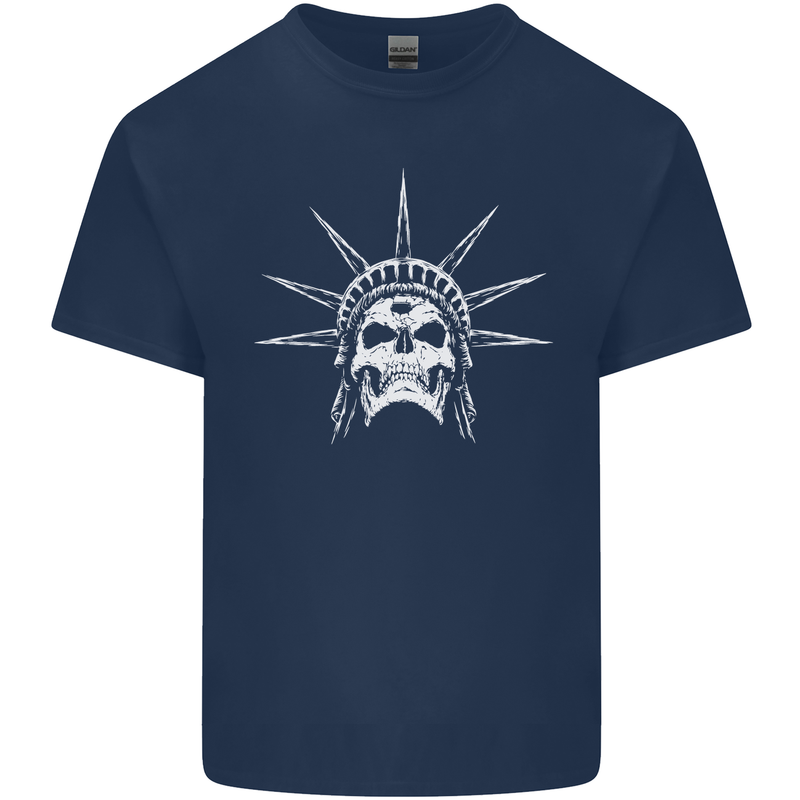 Statue of Liberty Skull USA Gothic Biker Mens Cotton T-Shirt Tee Top Navy Blue