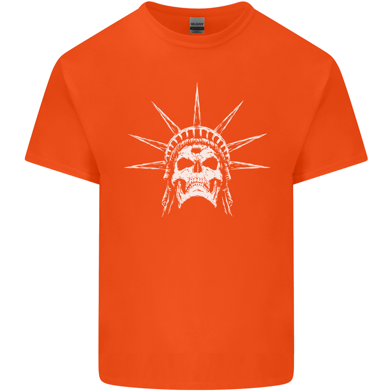 Statue of Liberty Skull USA Gothic Biker Mens Cotton T-Shirt Tee Top Orange