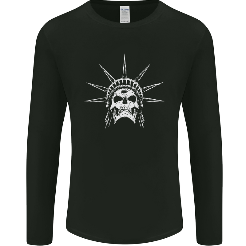 Statue of Liberty Skull USA Gothic Biker Mens Long Sleeve T-Shirt Black