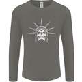 Statue of Liberty Skull USA Gothic Biker Mens Long Sleeve T-Shirt Charcoal