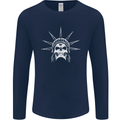 Statue of Liberty Skull USA Gothic Biker Mens Long Sleeve T-Shirt Navy Blue