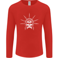 Statue of Liberty Skull USA Gothic Biker Mens Long Sleeve T-Shirt Red