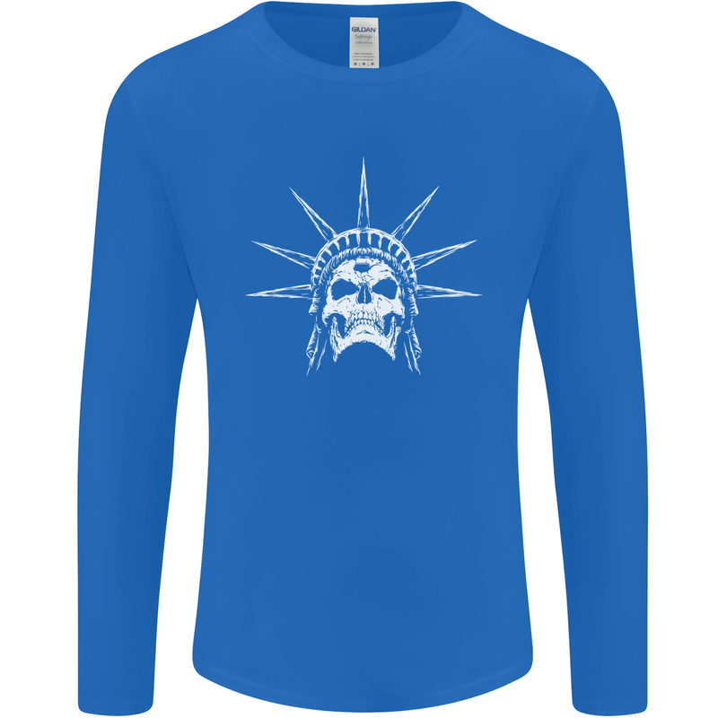 Statue of Liberty Skull USA Gothic Biker Mens Long Sleeve T-Shirt Royal Blue