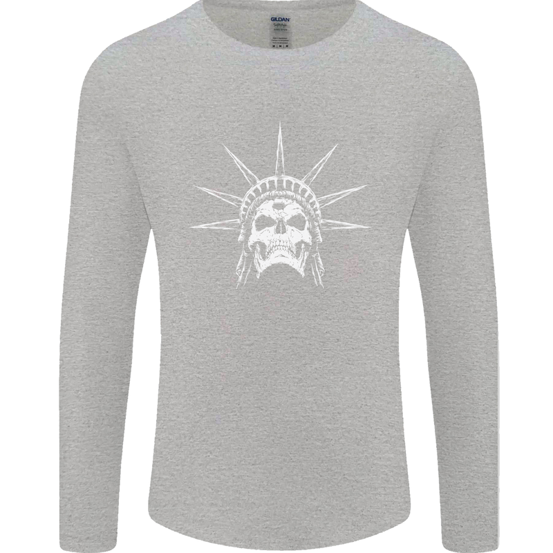 Statue of Liberty Skull USA Gothic Biker Mens Long Sleeve T-Shirt Sports Grey