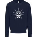 Statue of Liberty Skull USA Gothic Biker Mens Sweatshirt Jumper Navy Blue