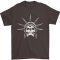 Statue of Liberty Skull USA Gothic Biker Mens T-Shirt Cotton Gildan Dark Chocolate