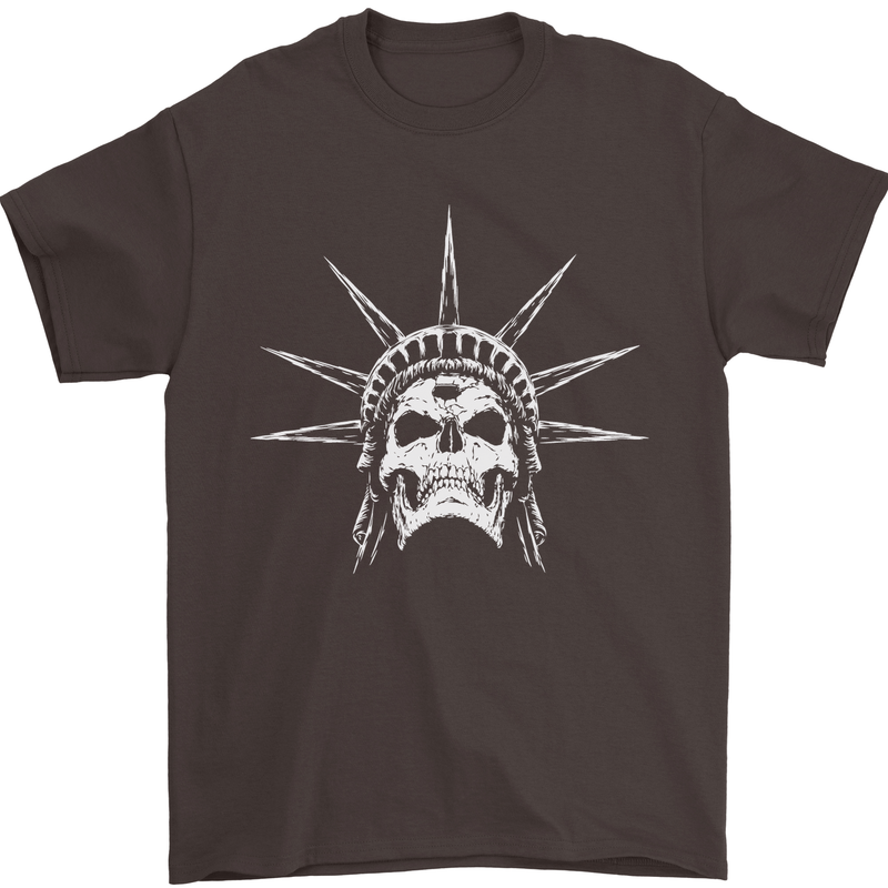 Statue of Liberty Skull USA Gothic Biker Mens T-Shirt Cotton Gildan Dark Chocolate