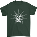 Statue of Liberty Skull USA Gothic Biker Mens T-Shirt Cotton Gildan Forest Green