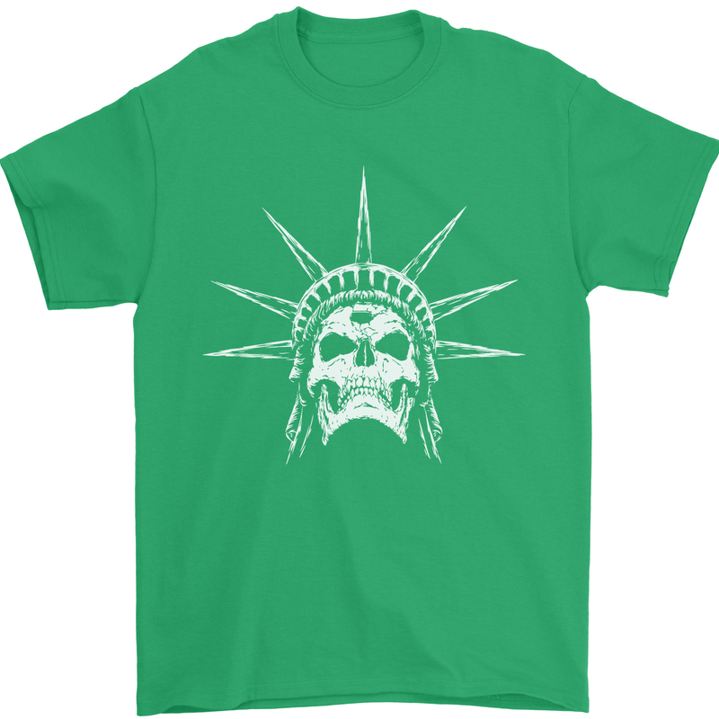 Statue of Liberty Skull USA Gothic Biker Mens T-Shirt Cotton Gildan Irish Green