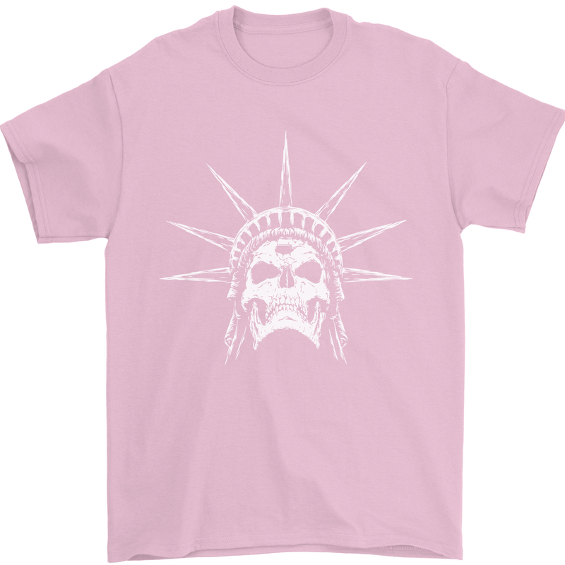 Statue of Liberty Skull USA Gothic Biker Mens T-Shirt Cotton Gildan Light Pink