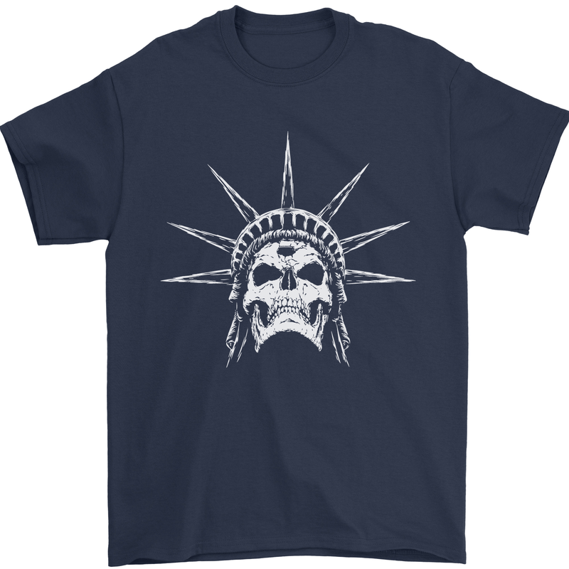 Statue of Liberty Skull USA Gothic Biker Mens T-Shirt Cotton Gildan Navy Blue