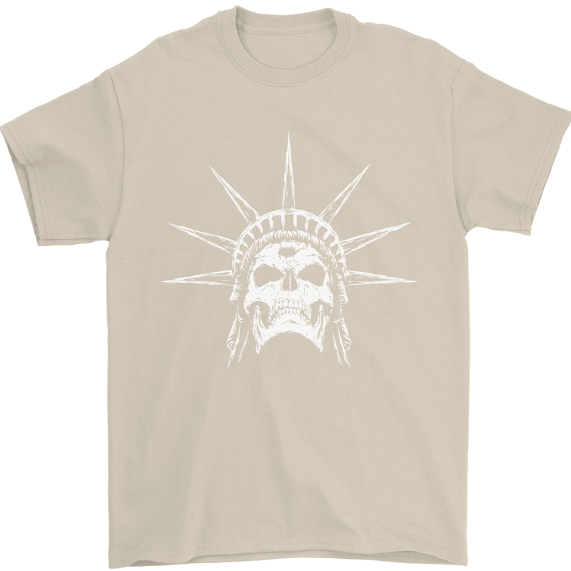 Statue of Liberty Skull USA Gothic Biker Mens T-Shirt Cotton Gildan Sand