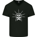 Statue of Liberty Skull USA Gothic Biker Mens V-Neck Cotton T-Shirt Black