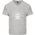 Statue of Liberty Skull USA Gothic Biker Mens V-Neck Cotton T-Shirt Sports Grey