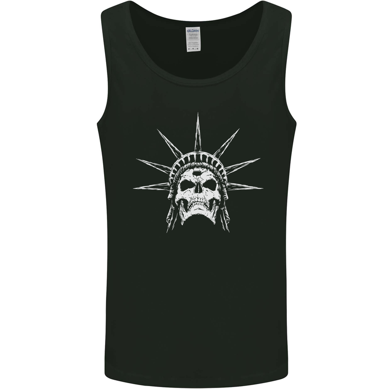 Statue of Liberty Skull USA Gothic Biker Mens Vest Tank Top Black