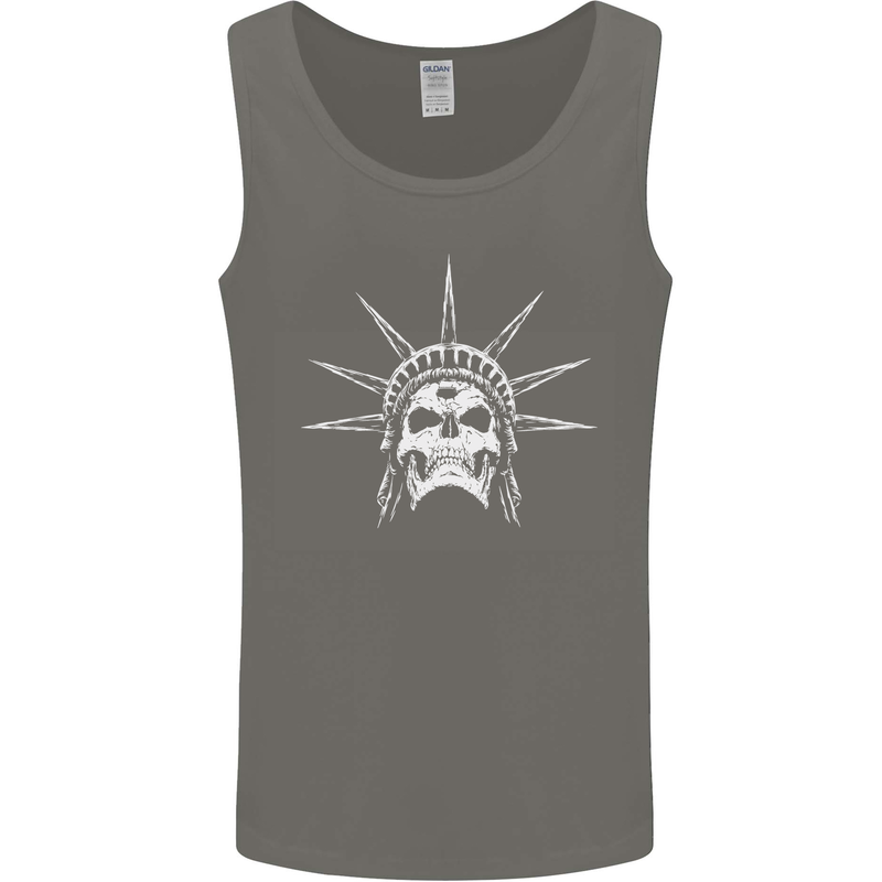 Statue of Liberty Skull USA Gothic Biker Mens Vest Tank Top Charcoal