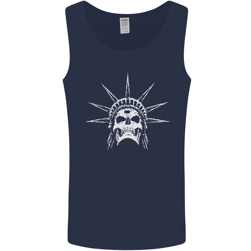 Statue of Liberty Skull USA Gothic Biker Mens Vest Tank Top Navy Blue