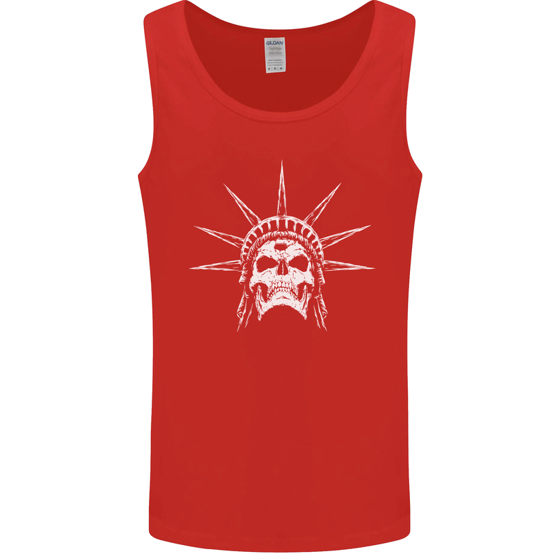 Statue of Liberty Skull USA Gothic Biker Mens Vest Tank Top Red