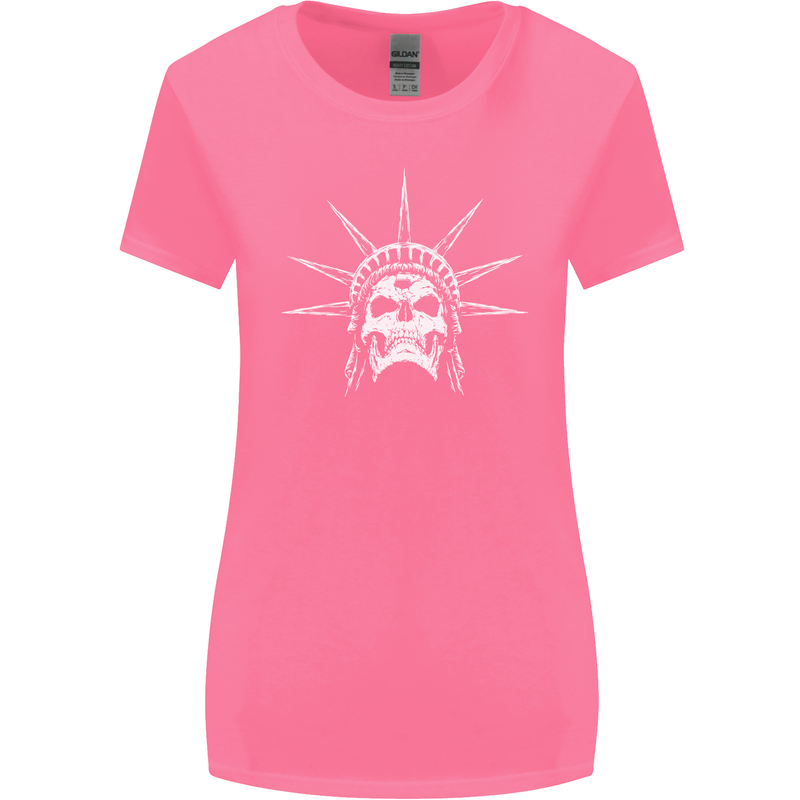 Statue of Liberty Skull USA Gothic Biker Womens Wider Cut T-Shirt Azalea