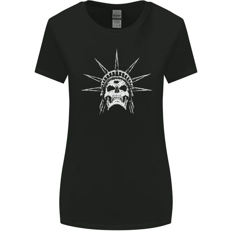 Statue of Liberty Skull USA Gothic Biker Womens Wider Cut T-Shirt Black