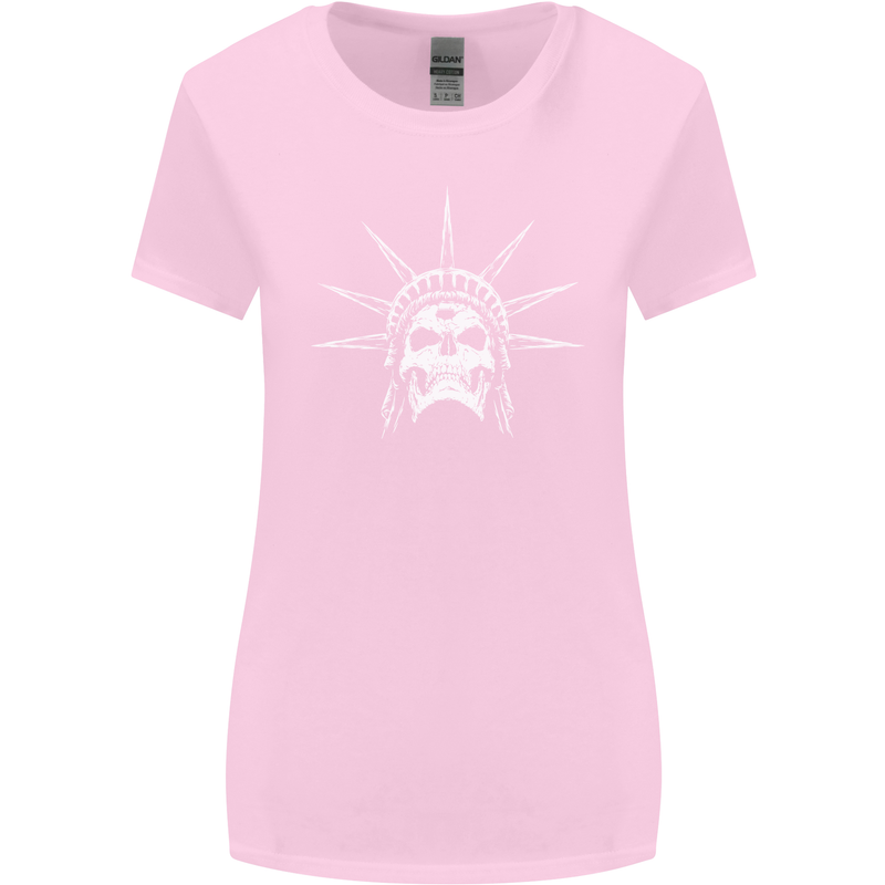 Statue of Liberty Skull USA Gothic Biker Womens Wider Cut T-Shirt Light Pink