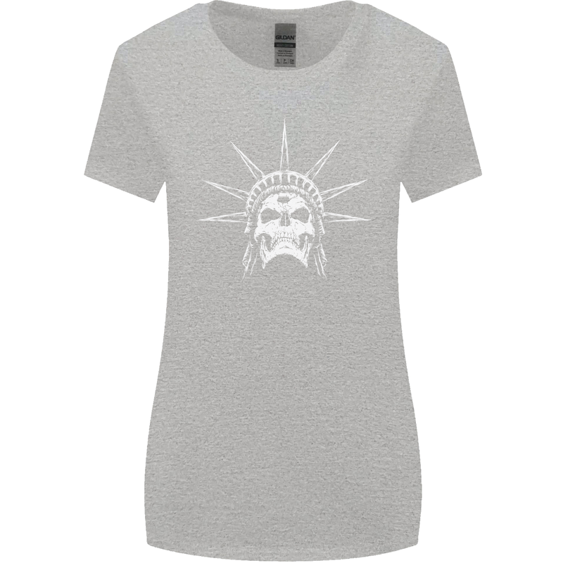 Statue of Liberty Skull USA Gothic Biker Womens Wider Cut T-Shirt Sports Grey