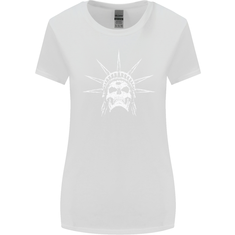 Statue of Liberty Skull USA Gothic Biker Womens Wider Cut T-Shirt White