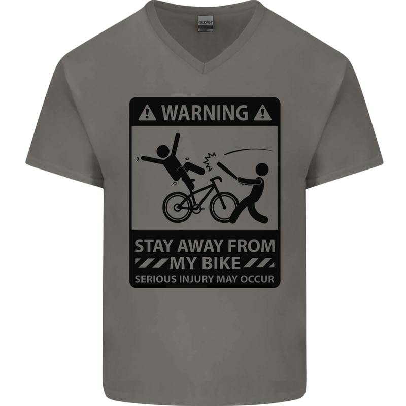 Stay Away From My Bike Cycling Cyclist Mens V-Neck Cotton T-Shirt Charcoal