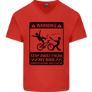 Stay Away From My Bike Cycling Cyclist Mens V-Neck Cotton T-Shirt Red