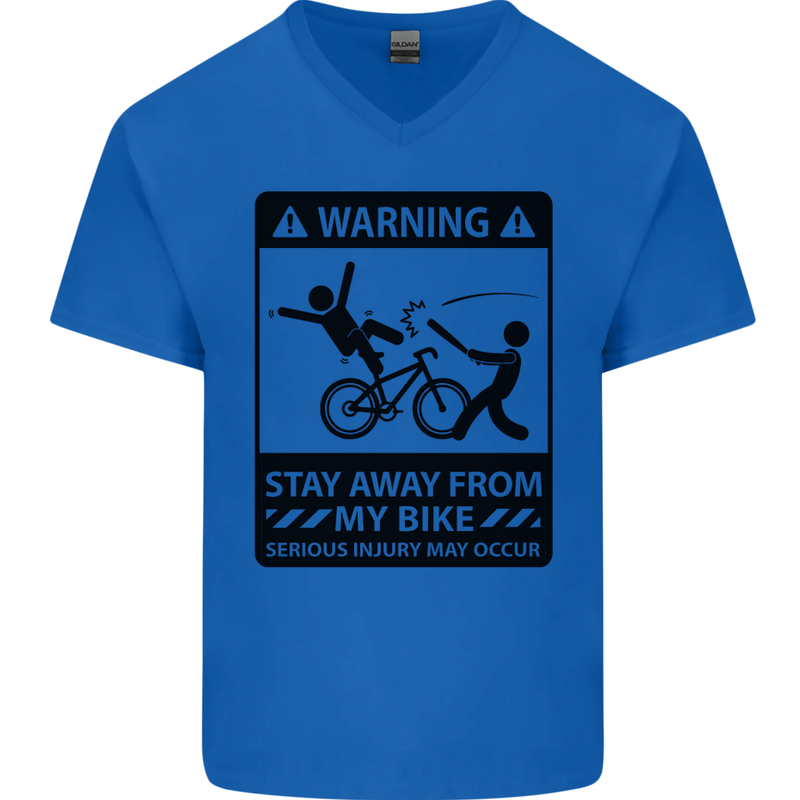 Stay Away From My Bike Cycling Cyclist Mens V-Neck Cotton T-Shirt Royal Blue