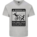 Stay Away From My Bike Cycling Cyclist Mens V-Neck Cotton T-Shirt Sports Grey