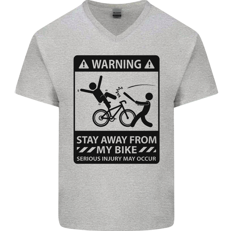 Stay Away From My Bike Cycling Cyclist Mens V-Neck Cotton T-Shirt Sports Grey