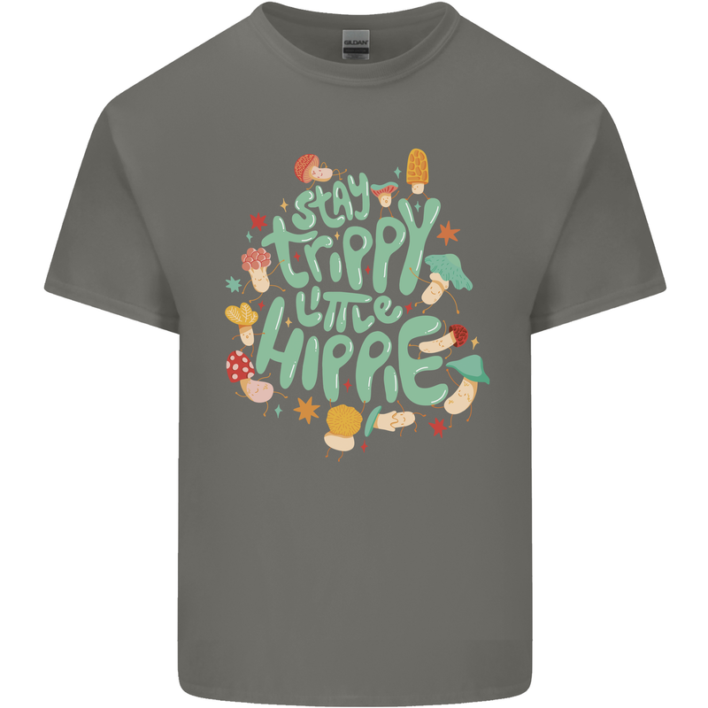 Stay Trippy Hippy Magic Mushrooms Drugs Mens Cotton T-Shirt Tee Top Charcoal