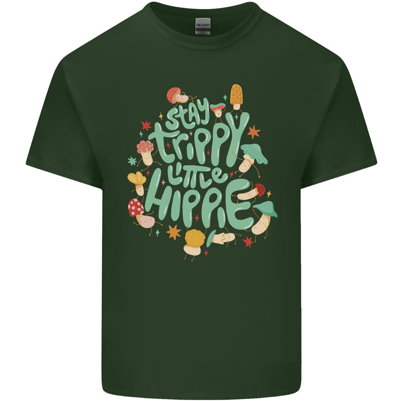 Stay Trippy Hippy Magic Mushrooms Drugs Mens Cotton T-Shirt Tee Top Forest Green