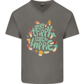 Stay Trippy Hippy Magic Mushrooms Drugs Mens V-Neck Cotton T-Shirt Charcoal