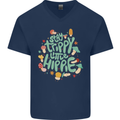 Stay Trippy Hippy Magic Mushrooms Drugs Mens V-Neck Cotton T-Shirt Navy Blue