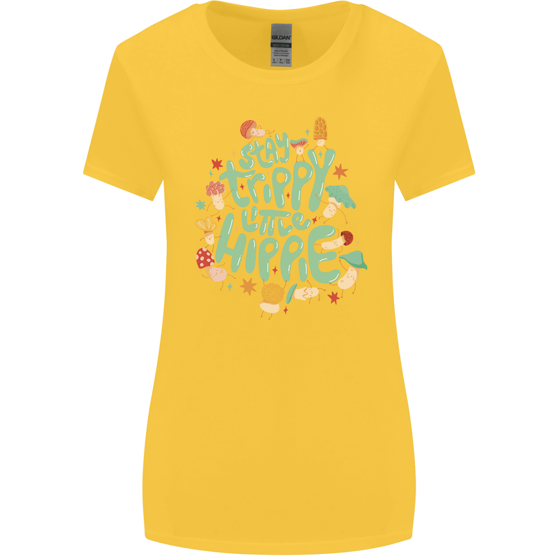 Stay Trippy Hippy Magic Mushrooms Drugs Womens Wider Cut T-Shirt Yellow