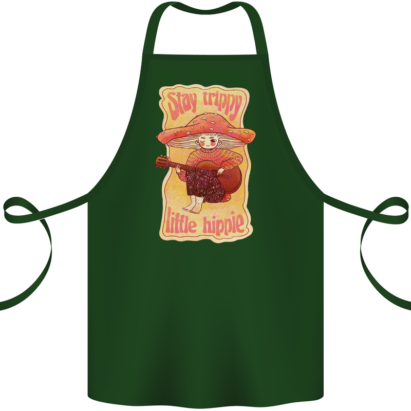 Stay Trippy Little Hippy Magic Mushroom LSD Cotton Apron 100% Organic Forest Green