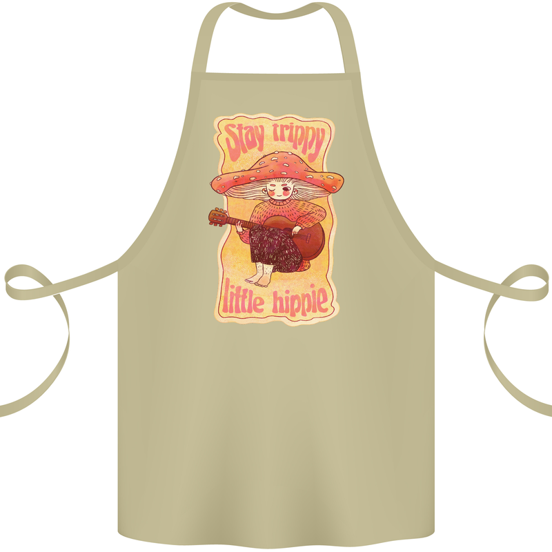Stay Trippy Little Hippy Magic Mushroom LSD Cotton Apron 100% Organic Khaki