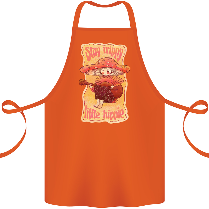 Stay Trippy Little Hippy Magic Mushroom LSD Cotton Apron 100% Organic Orange