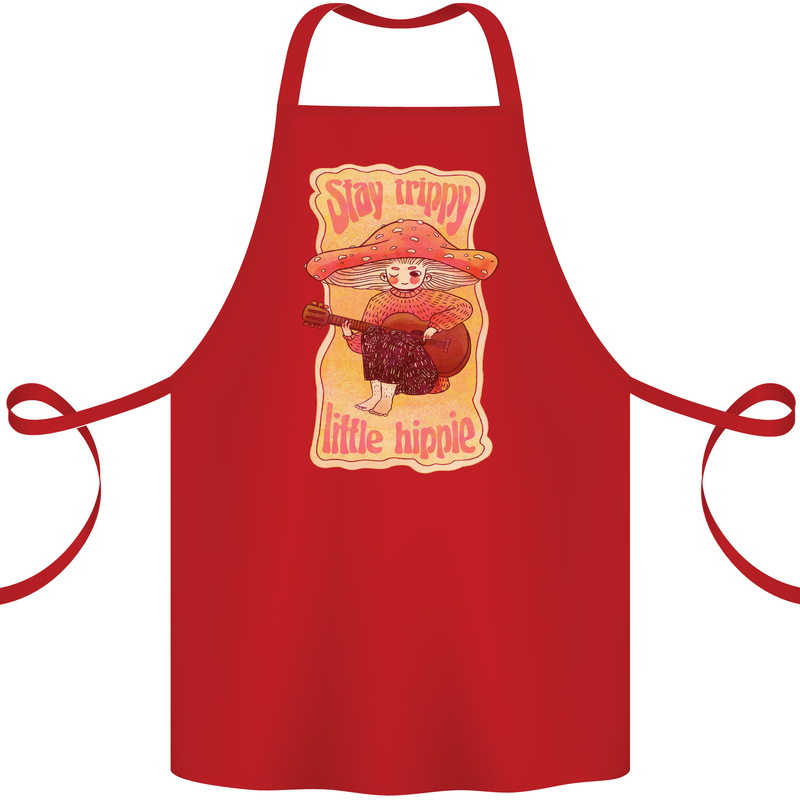 Stay Trippy Little Hippy Magic Mushroom LSD Cotton Apron 100% Organic Red